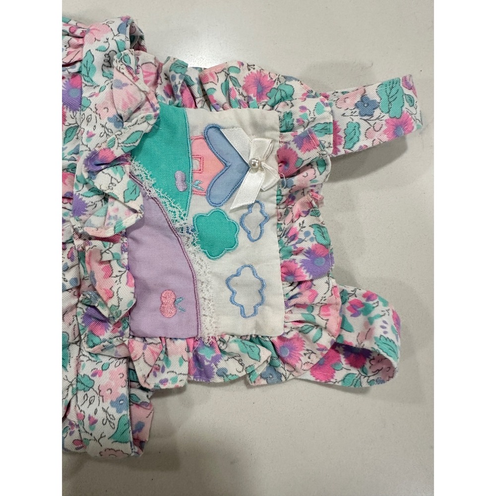 Vintage Newborn Floral Ruffle Overalls Pink Purple Teal Cottagecore Romper - Picture 2 of 5